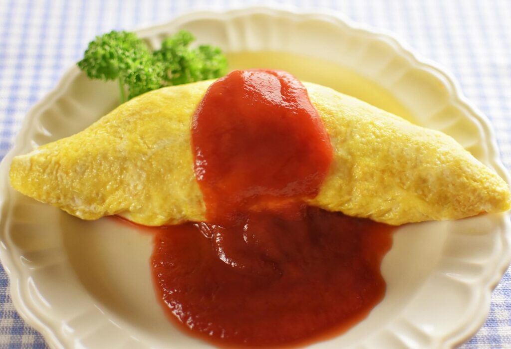 omurice, japanese, food, dish, meal, rice, egg, ketchup, omelette, food photography, omurice