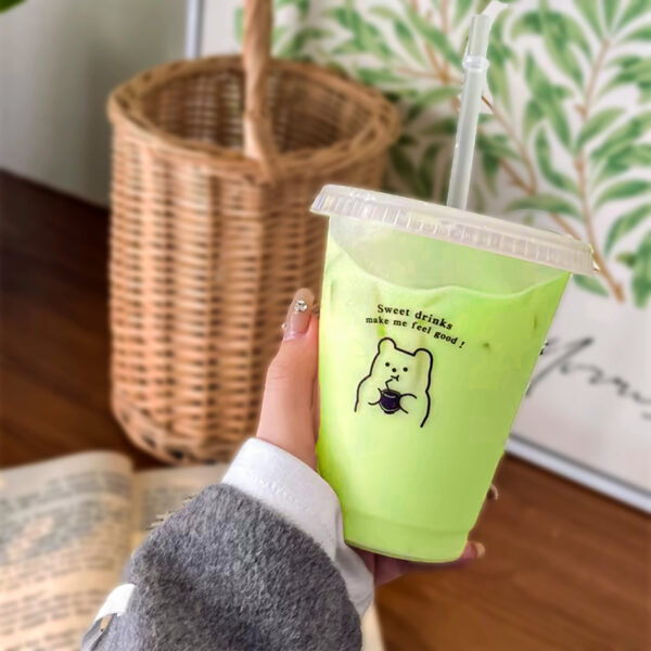 Matcha and coffee aesthetic iced latte art plastic cup