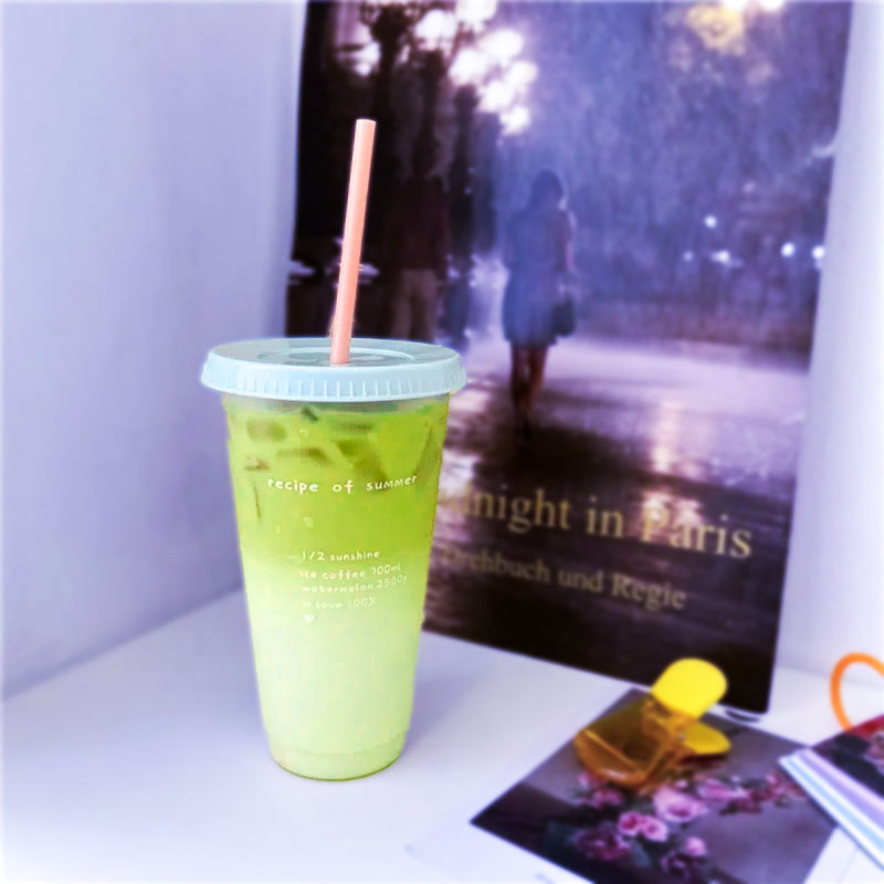 Matcha iced latte plastic cup
