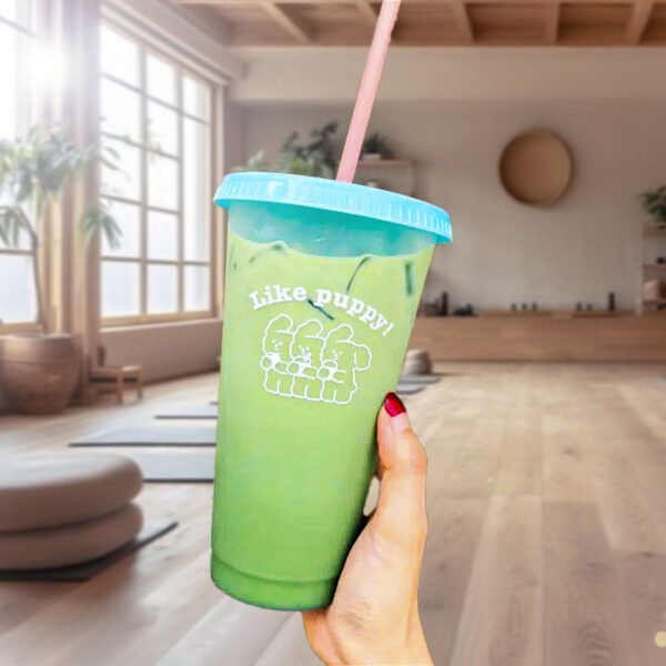 Matcha latte plastic cup, aesthetic matcha cup