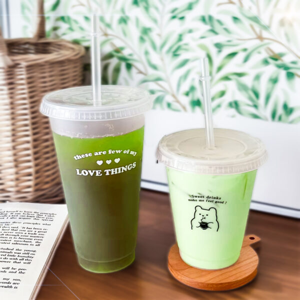 aesthetic Matcha latte plastic cups, matcha latte art