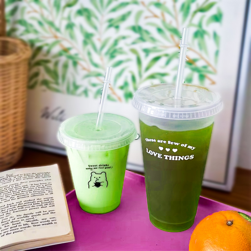 cute aesthetic Matcha latte plastic cups, matcha latte art