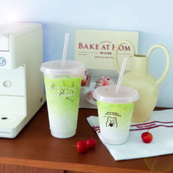 plastic cups for iced coffee and iced matcha latte or tea