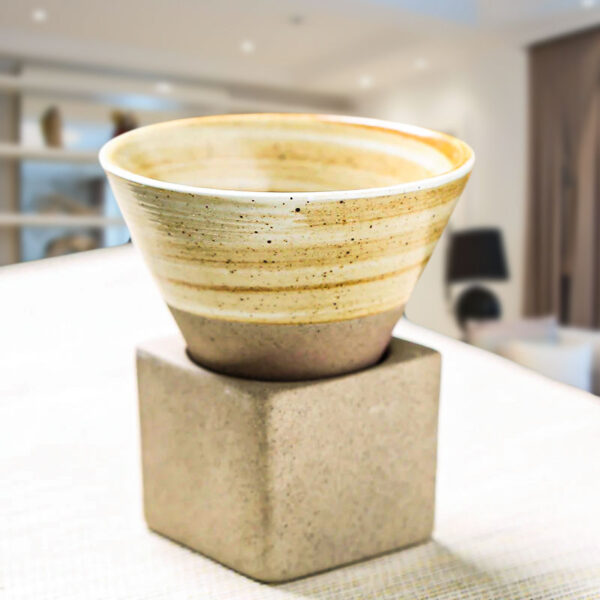 triangular shape ceramic mug for matcha beige