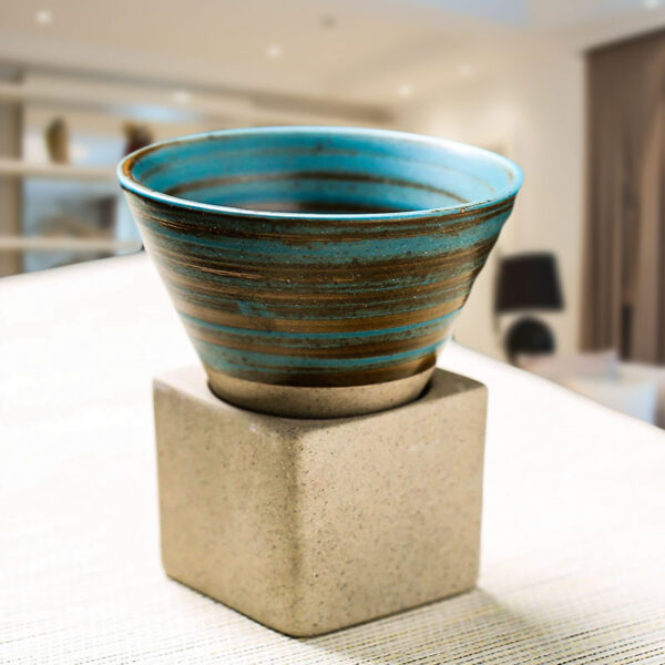 triangular shape ceramic mug for matcha blue