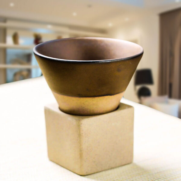 triangular shape ceramic mug for matcha brown