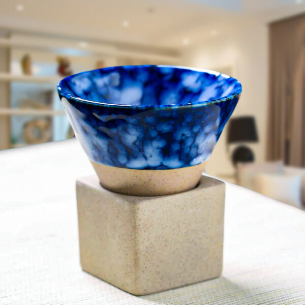 triangular shape ceramic mug for matcha deep blue