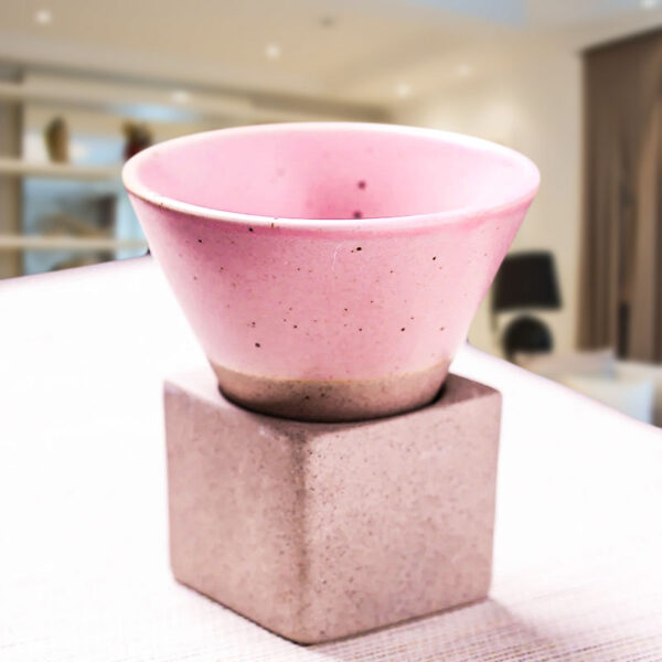 triangular shape ceramic mug for matcha pink