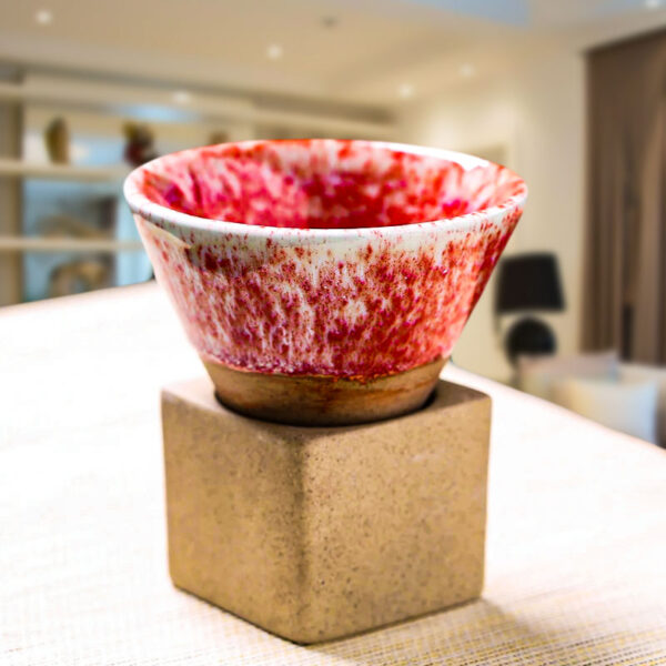 triangular shape ceramic mug for matcha red